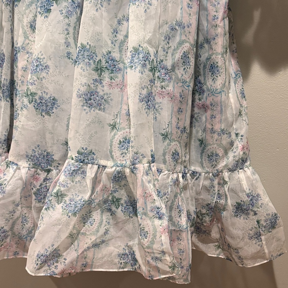 Selkie La Belle Etoile French Puff Sleeve Mini Dress in Soft Blue White Sheer - Picture 5 of 16